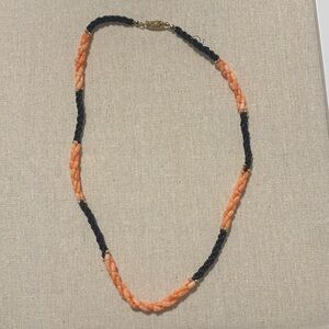 Vintage Pink Coral and black beaded Necklace